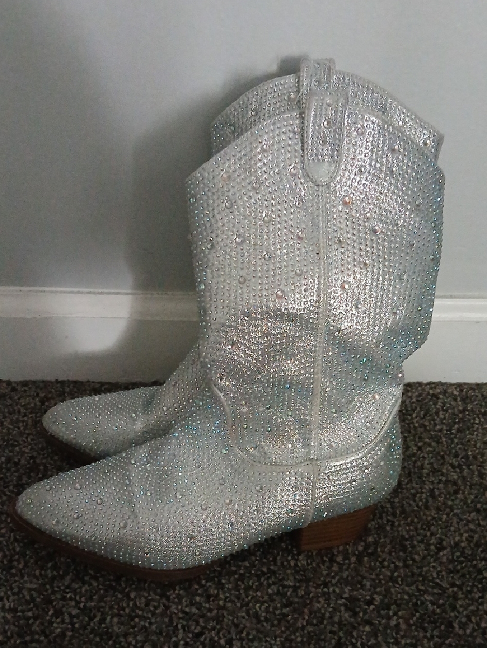 Forever Link Silver Crystal Western Heeled Boots
